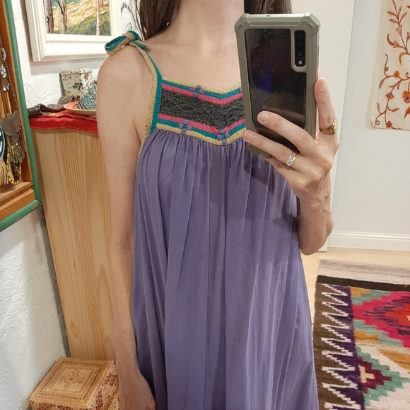 RARE Vintage 1970s S. Kumar Indian Cotton Smock Sun Dress XS/S - Picture 2 of 13